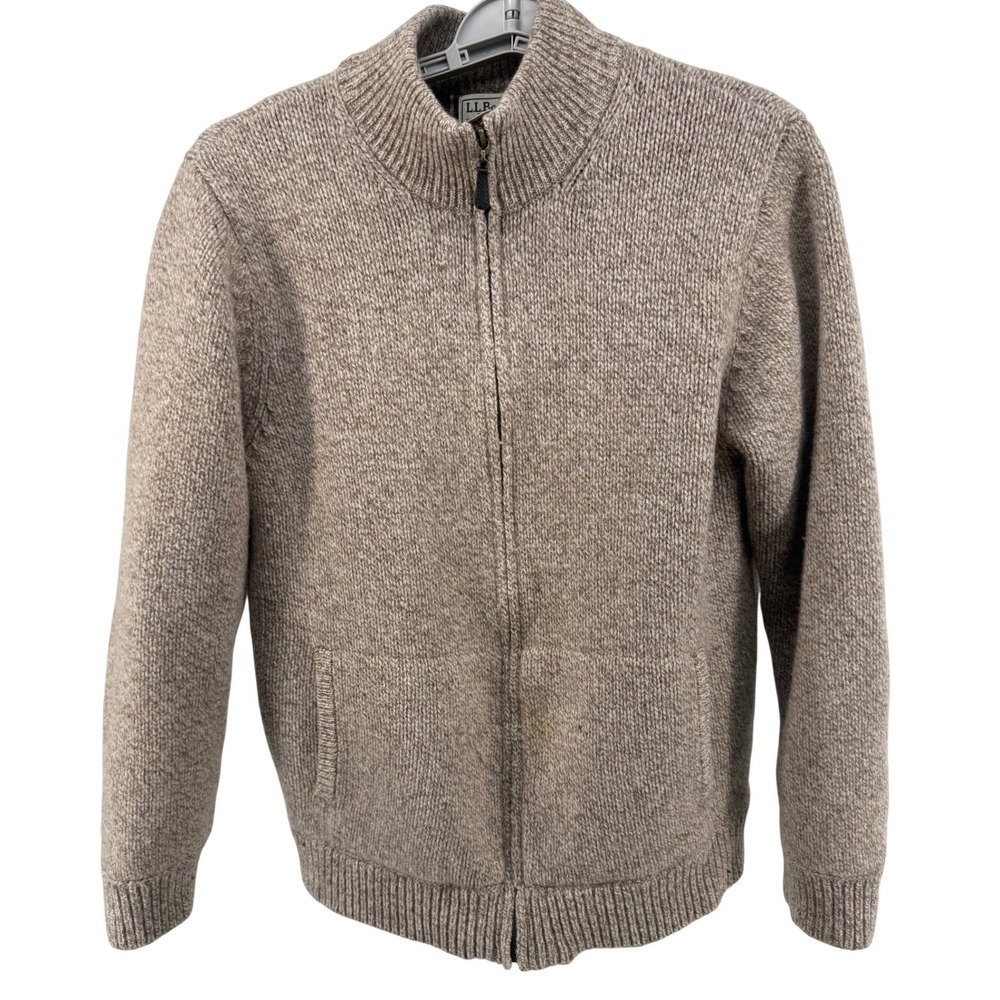 L.L. Bean Classic Ragg Wool‎ Full Zip Flannel Lined Sweater Tan Men's L REG